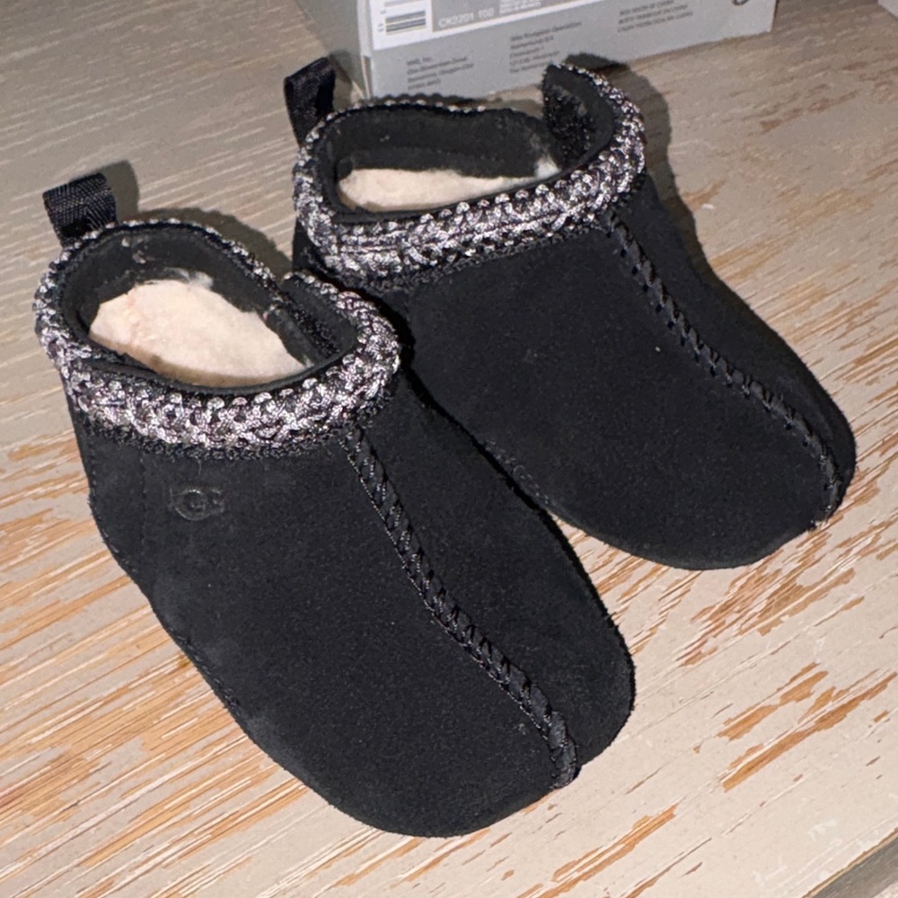 UGG Black Baby Walker Shoes with Silver Trim